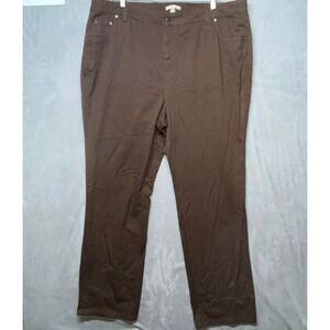 Woman Within Women's Tall Brown Twill Pants Size 20W Cotton Blend 42"x 34"